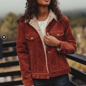 The Normal Brand Sherpa Collar Corduroy Trucker Coat in Auburn , Size XLG